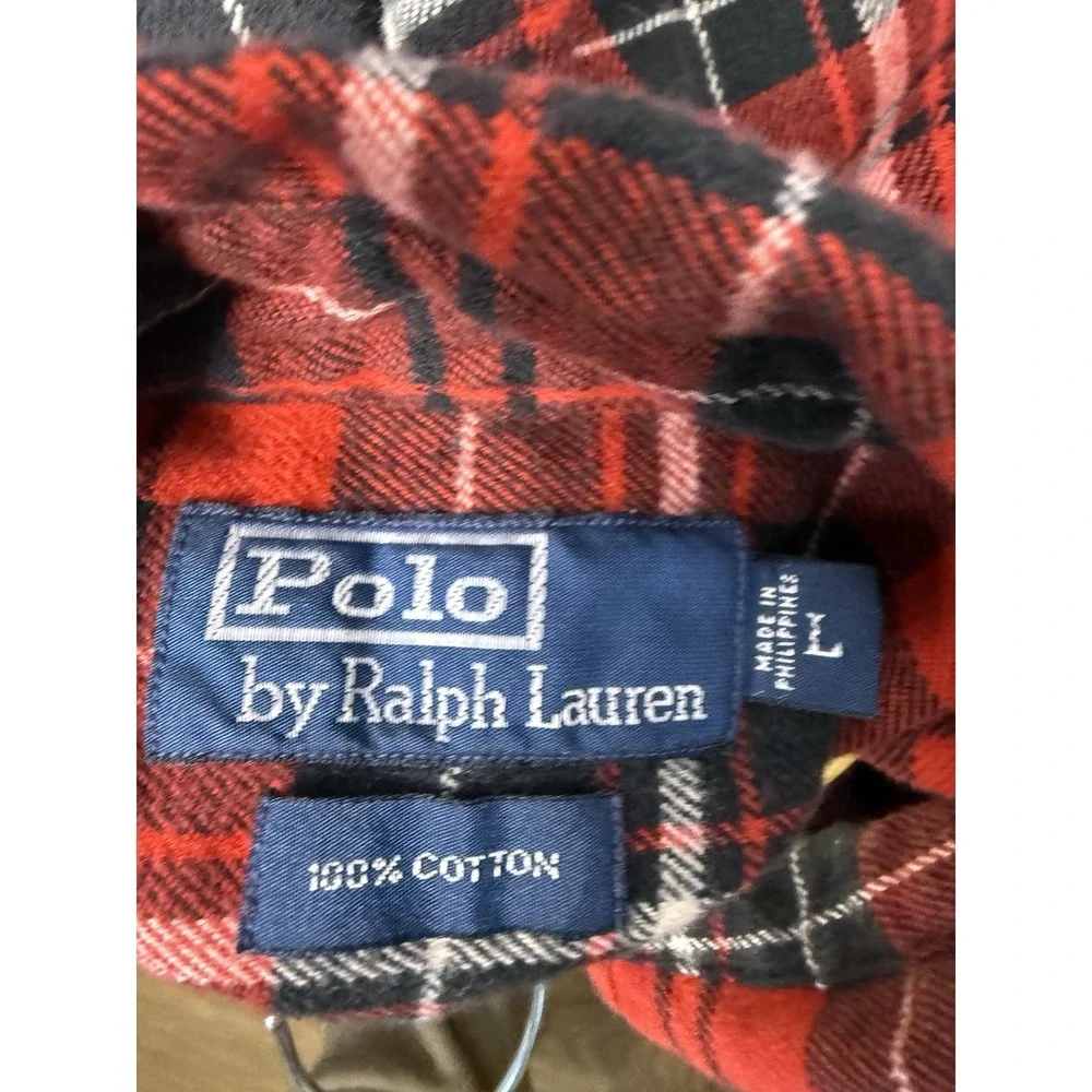 Vintage Polo Ralph Lauren Mens Large‎ Red Black Buffalo Plaid Flannel Workshirt